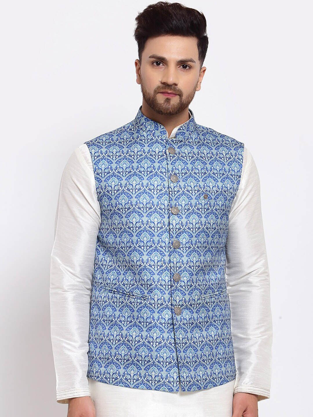 

MOHANLAL SONS Ethnic Woven Design Straight Nehru Jackets, Navy blue