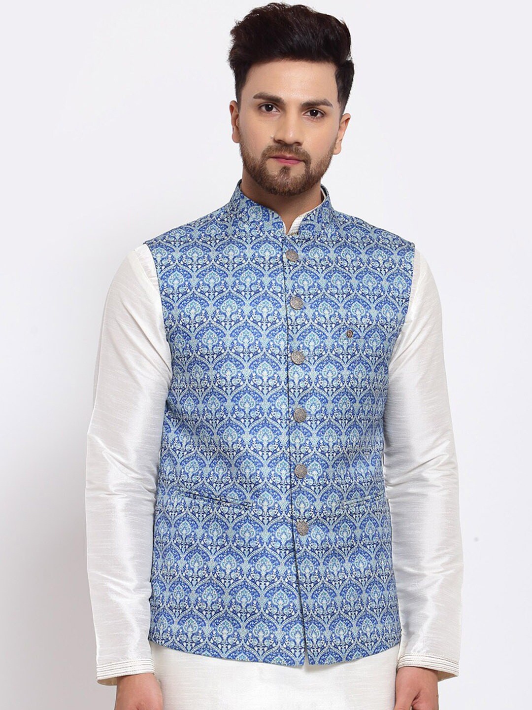 

MOHANLAL SONS Ethnic Woven Design Straight Nehru Jackets, Navy blue