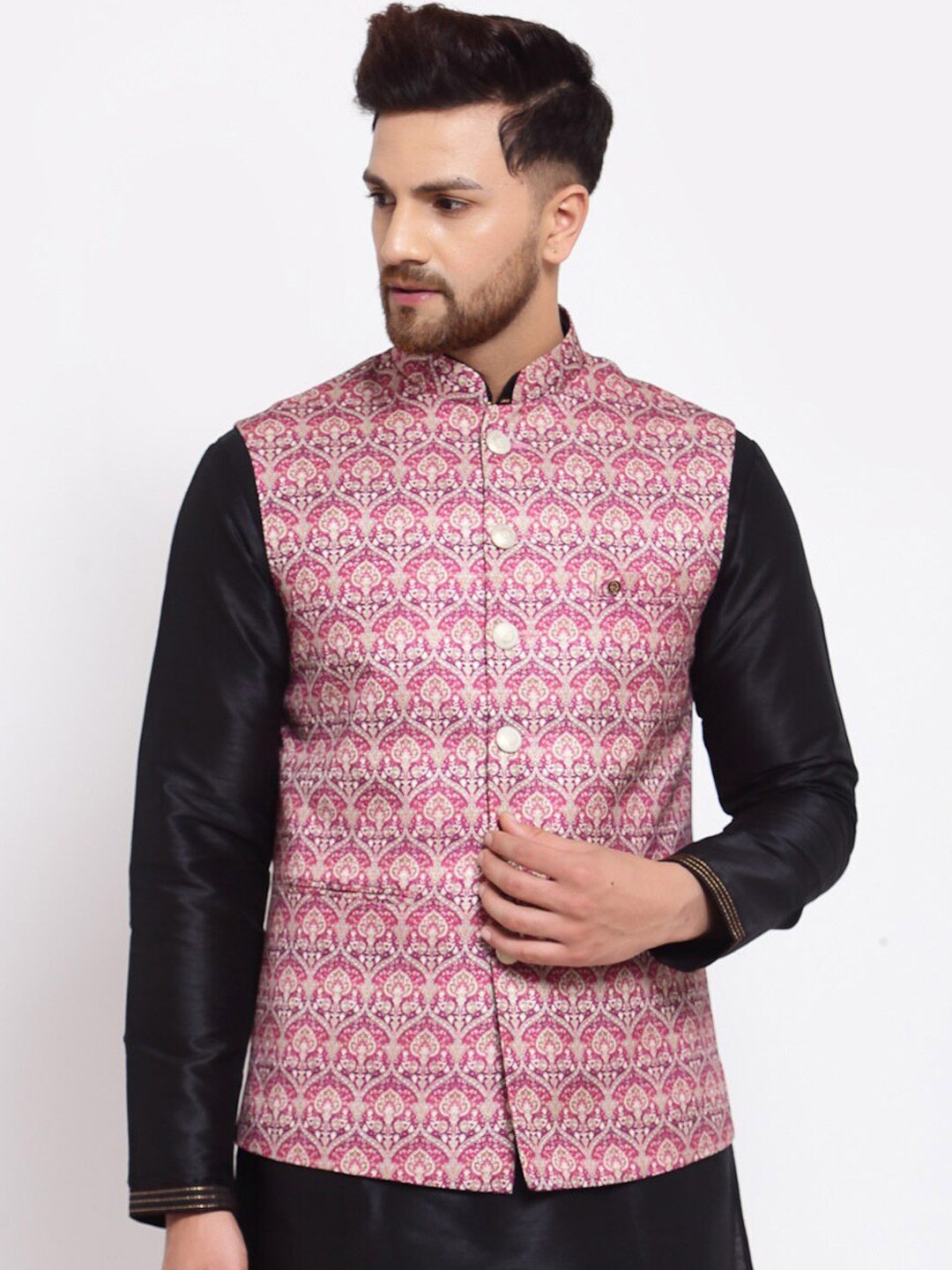 

MOHANLAL SONS Ethnic Woven Design Straight Nehru Jackets, Purple