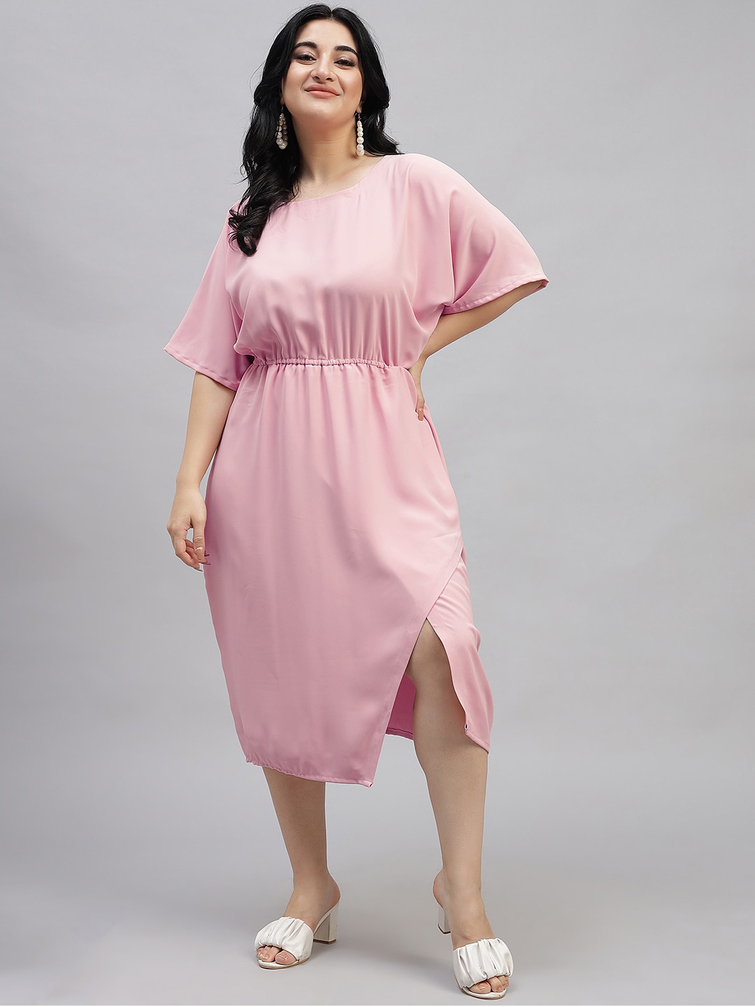 

Curvy Lane Plus Size Flared Sleeve Fit & Flare Midi Dress, Pink