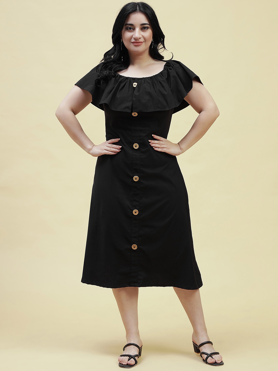 

Curvy Lane Plus Size Ruffled A-Line Midi Dress, Black