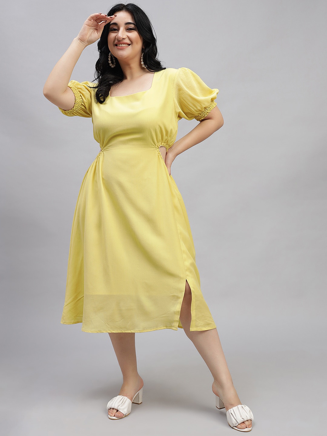 

Curvy Lane Plus Size Cut Out Detail A Line Midi Dress, Yellow