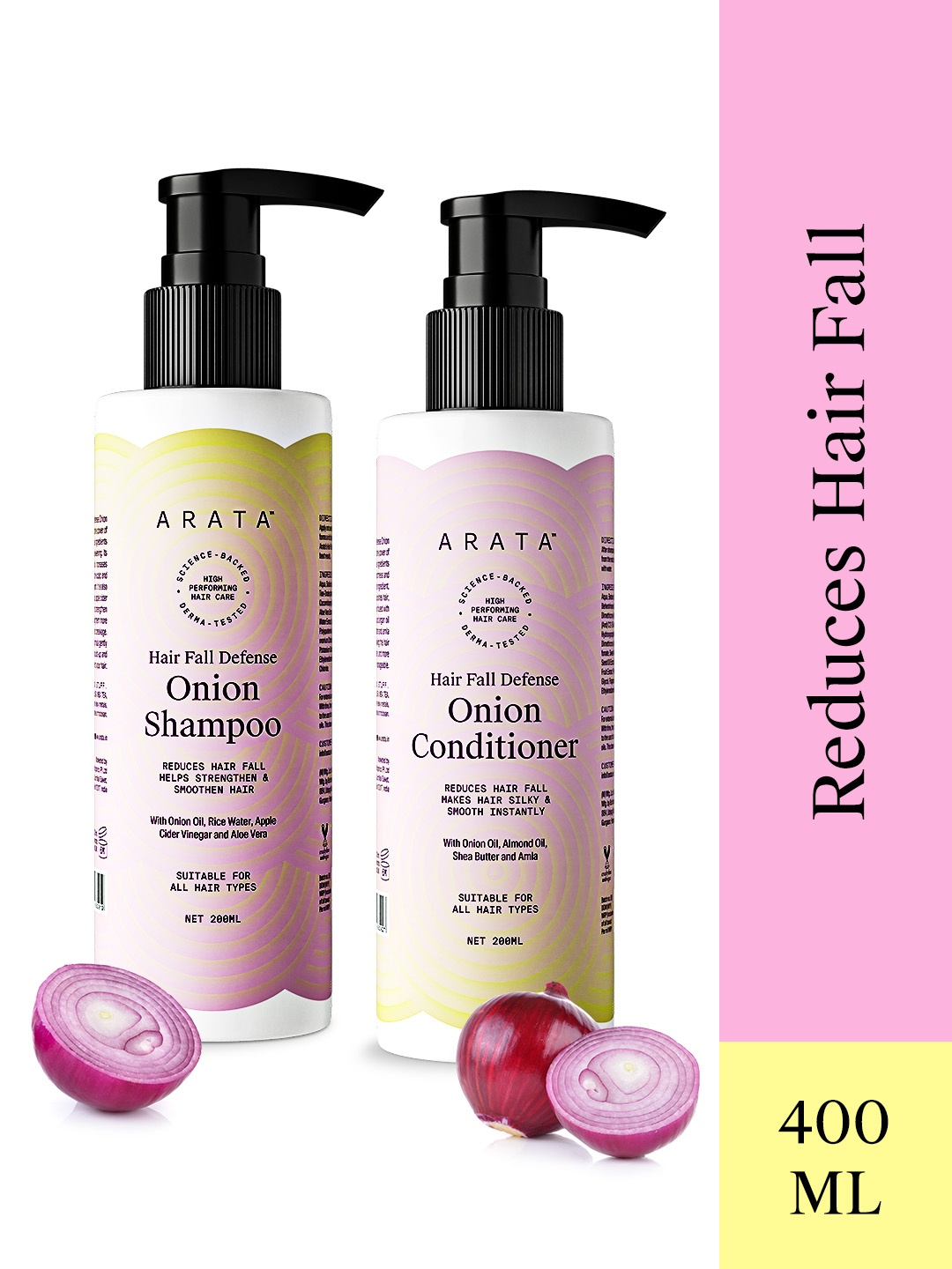 

ARATA Set of 2 Hair Fall Defense Onion Shampoo & Conditoner - 200 ml, Pink