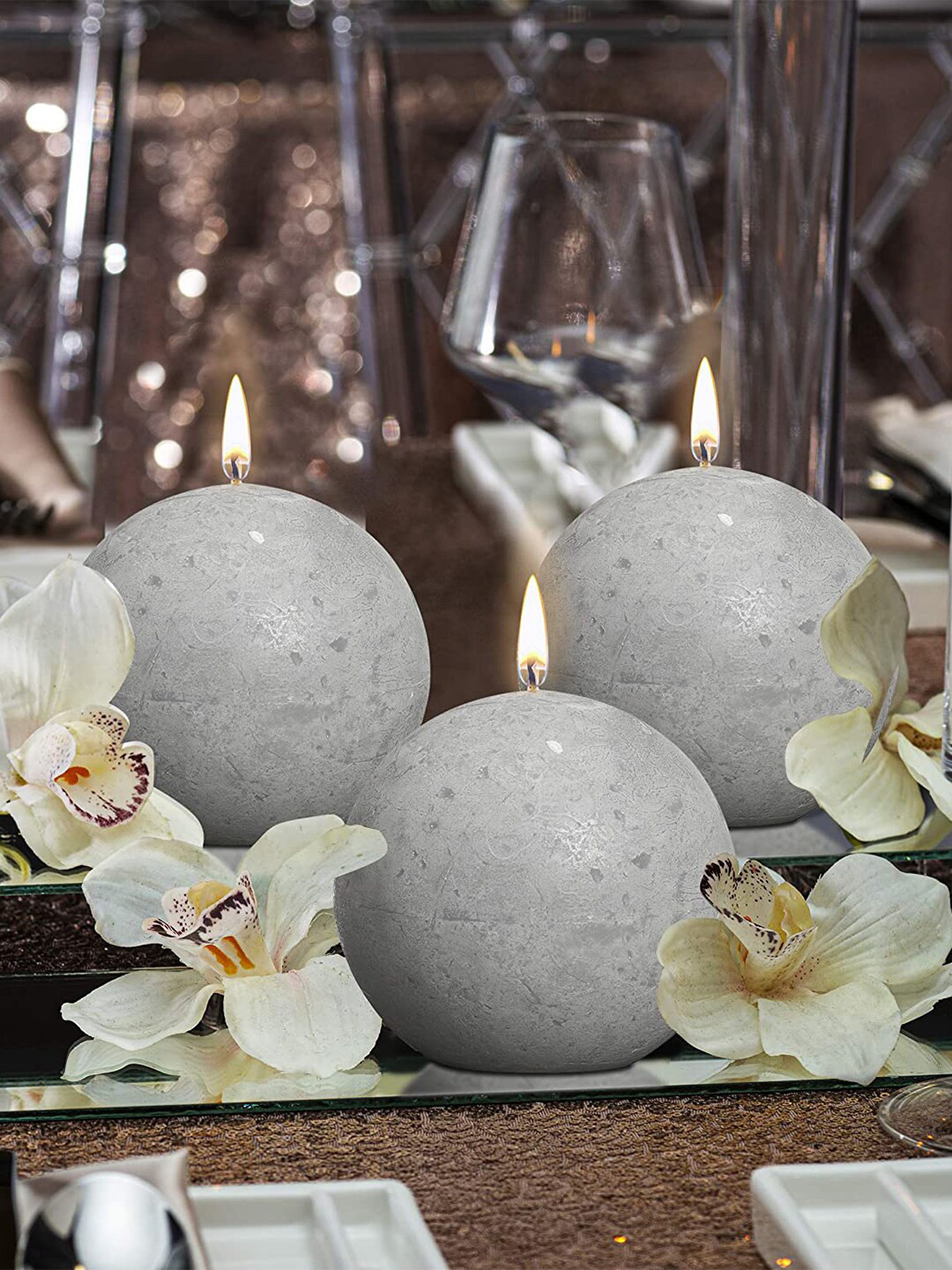 

Aromatic Fables Grey 3 Pcs Lemon Grass Scented Printed Round Wax Candles