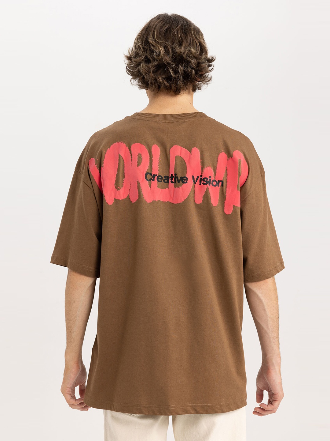 

DeFacto Typography Printed Pure Cotton T-shirt, Brown