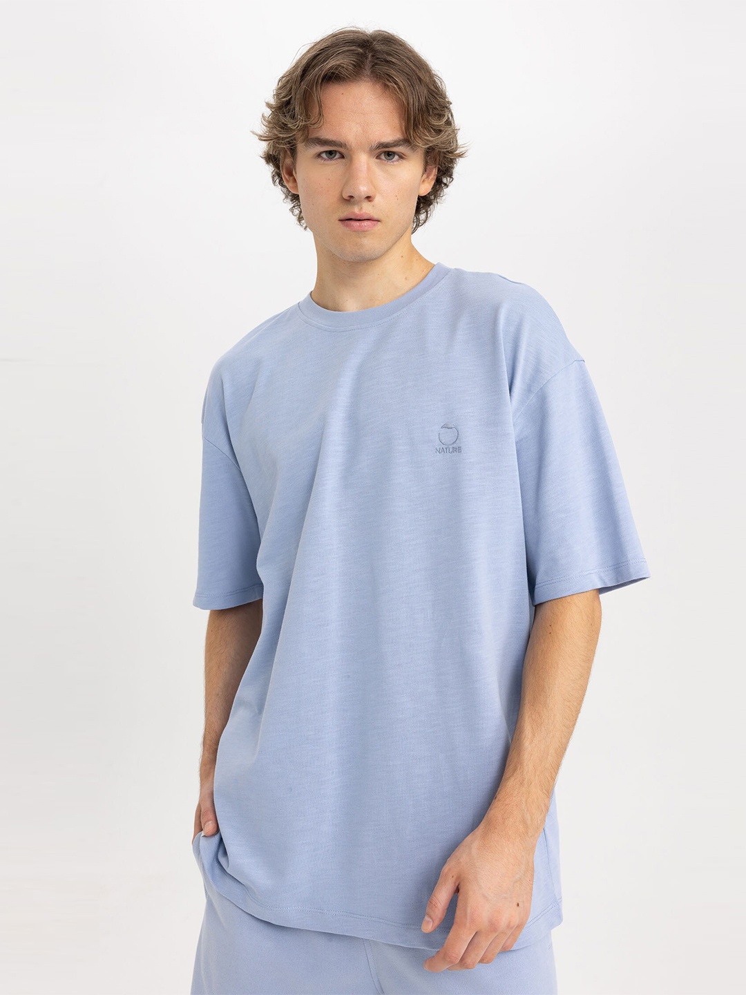 

DeFacto Drop Shoulder Sleeves Regular Fit Pure Cotton Casual T-shirt, Blue