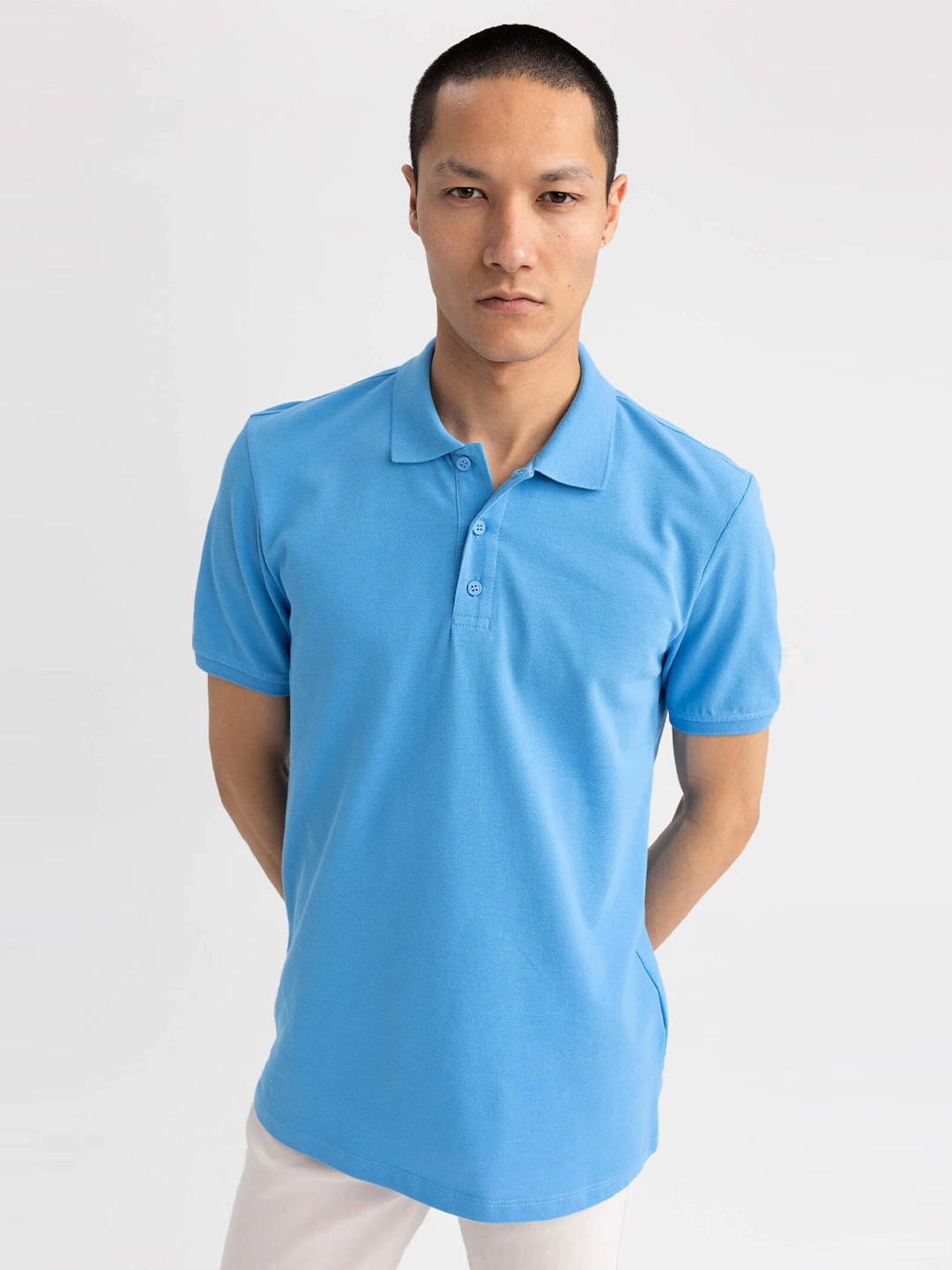 

DeFacto Polo Collar Regular Sleeves Pure Cotton Casual T-shirt, Blue