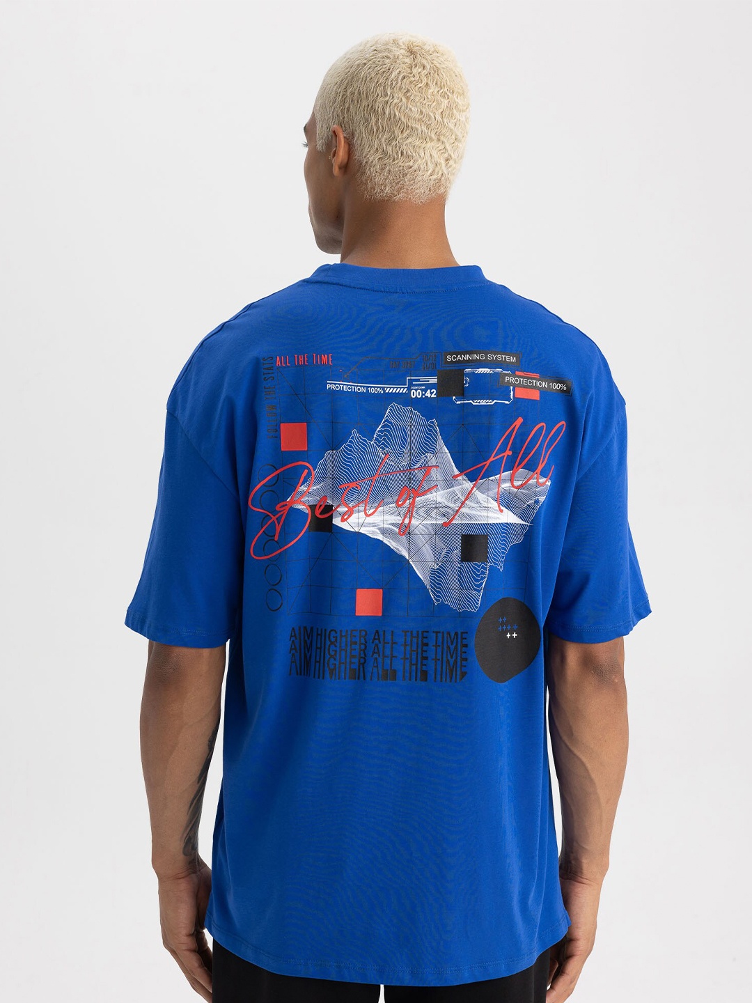 

DeFacto Typography Printed Round Neck Regular Fit Cotton T-Shirt, Blue
