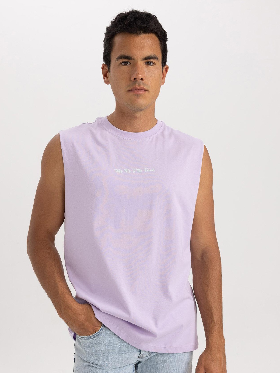 

DeFacto Graphic Printed Regular Fit Cotton Casual T-Shirt, Lavender