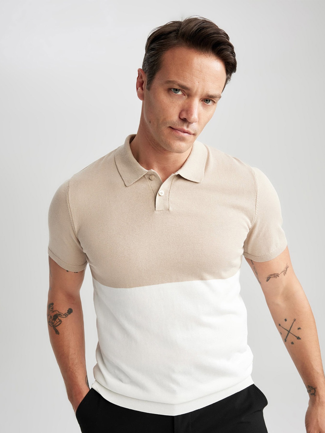 

DeFacto Polo Collar Regular Fit Cotton T-Shirt, Beige