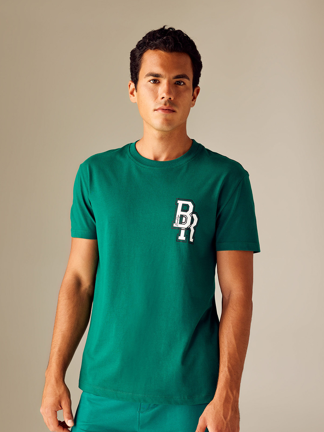

DeFacto Typography Printed Round Neck Regular Fit Cotton Casual T-Shirt, Green