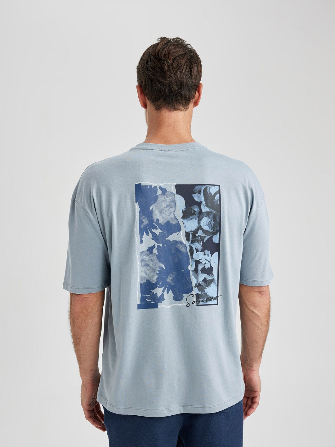

DeFacto Graphic Printed Round Neck Pure Cotton Regular T-shirt, Blue