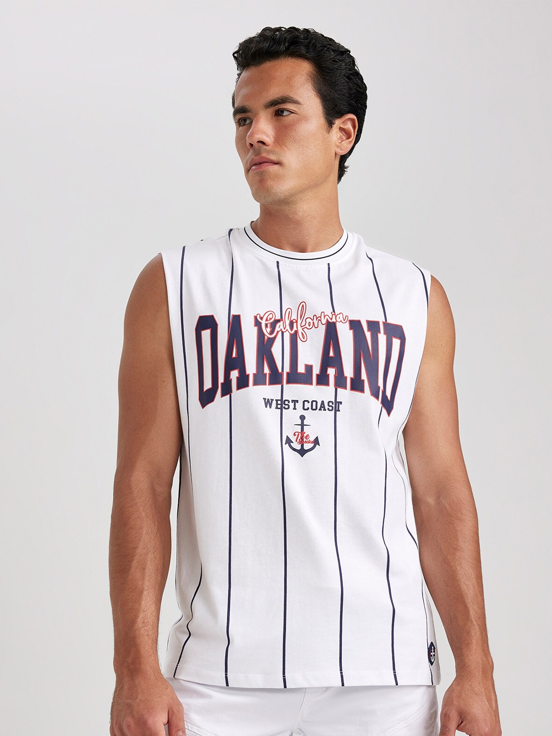 

DeFacto Striped Sleeveless Pure Cotton T-shirt, White