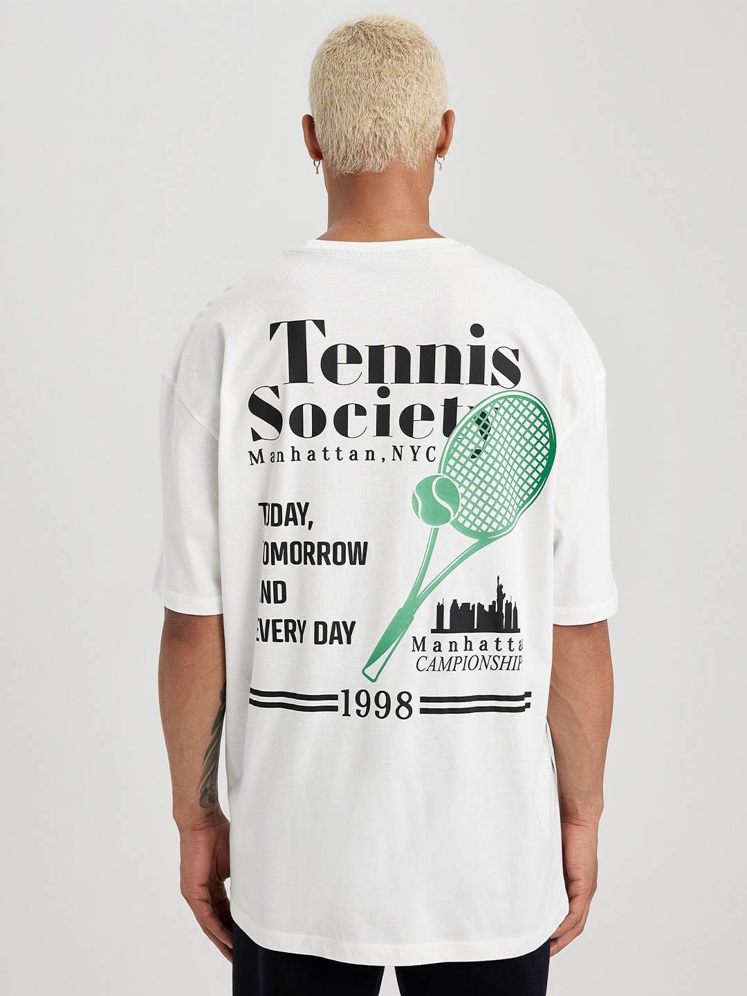 

DeFacto Typography Printed Longline Pure Cotton T-shirt, White