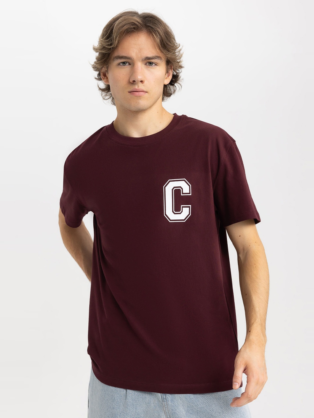 

DeFacto Typography Printed Pure Cotton T-shirt, Maroon