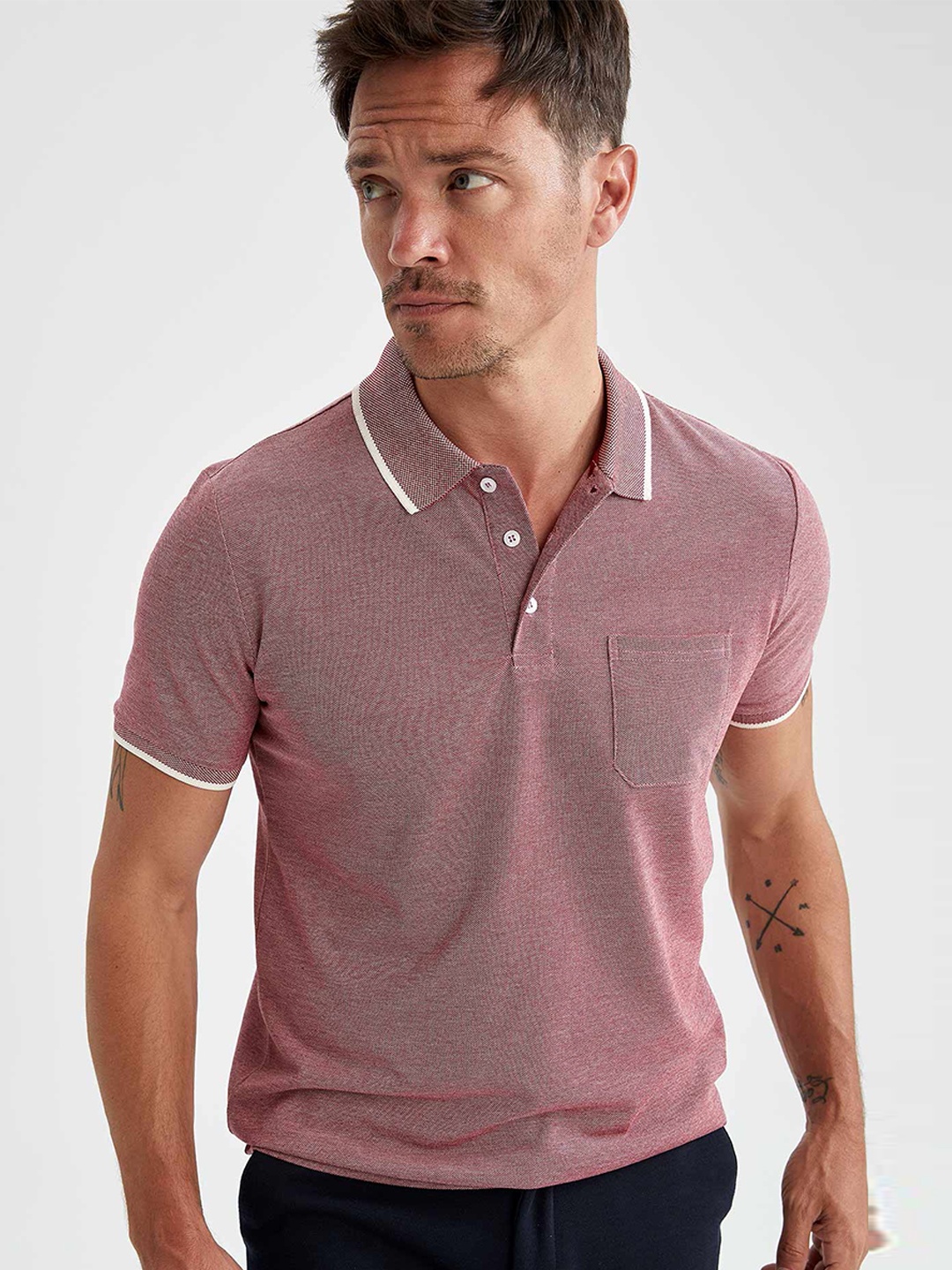 

DeFacto Polo Collar Short Sleeve T-shirt, Mauve