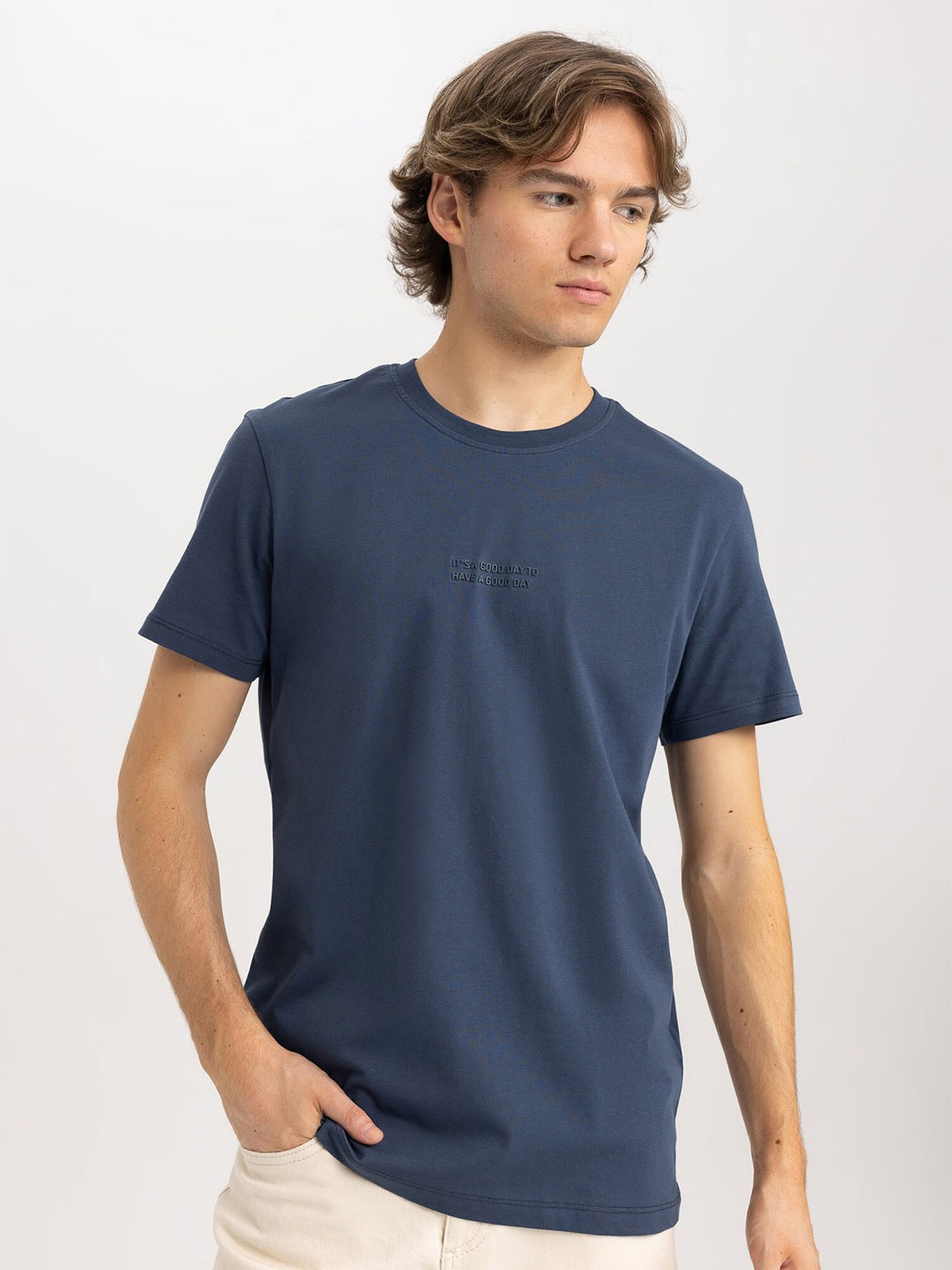 

DeFacto Round Neck Cotton T-shirt, Teal