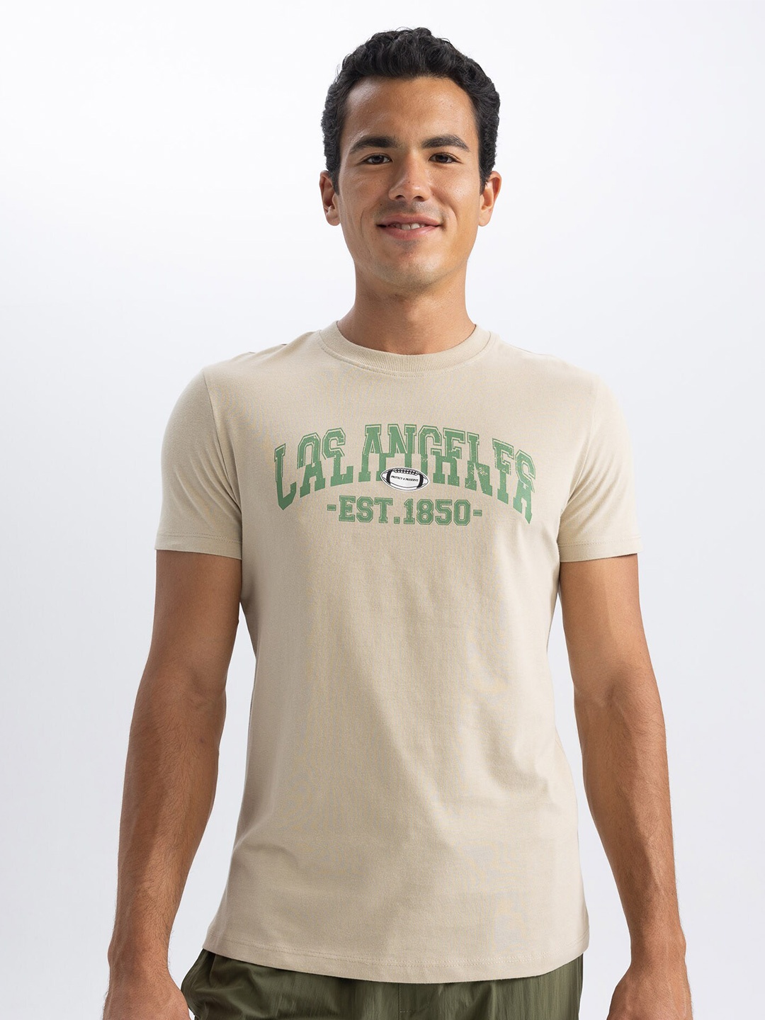 

DeFacto Typography Printed Cotton T-shirt, Beige