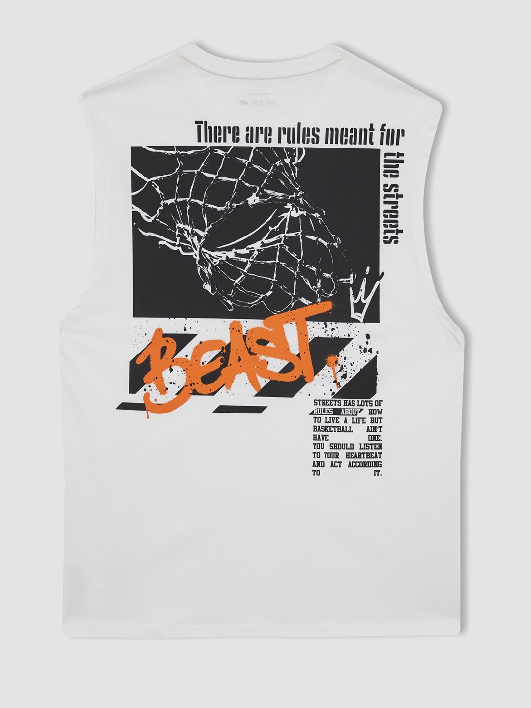

DeFacto Men Printed Sleeveless Cotton T-shirt, White