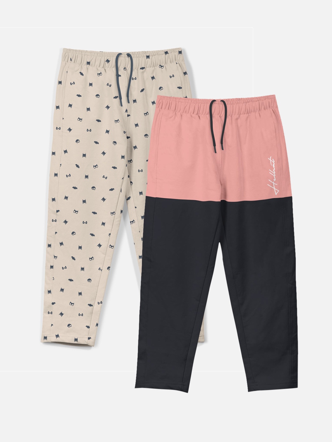 

HELLCAT Boys Pack of 2 Printed Cotton Track Pants, Pink