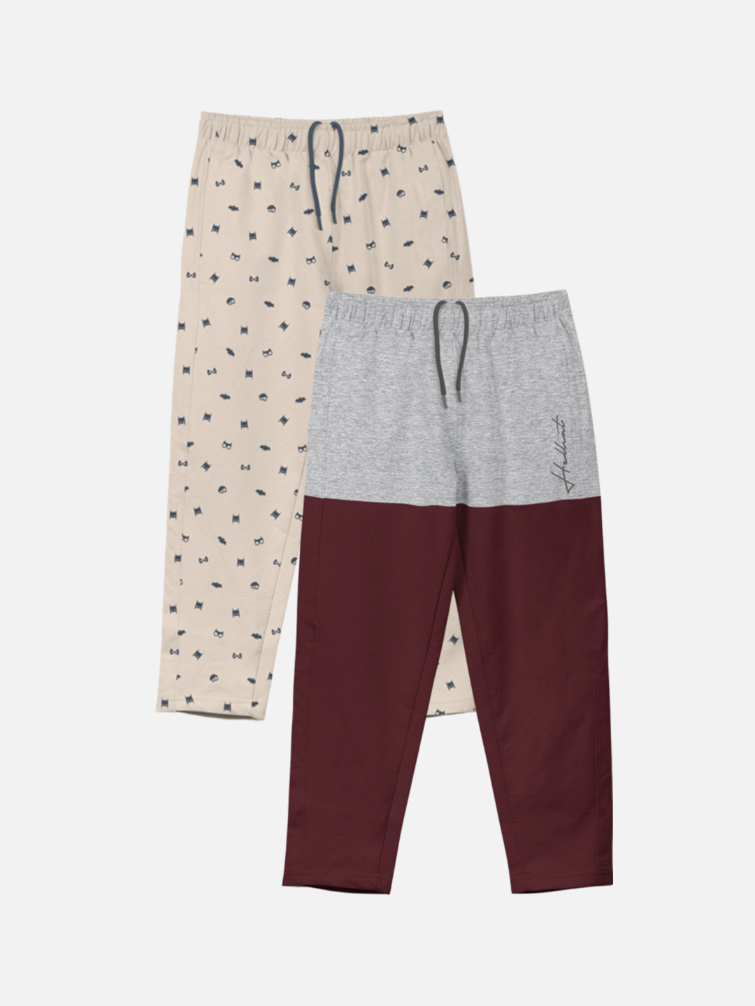 

HELLCAT Boys Pack of 2 Printed Cotton Track Pants, Grey melange