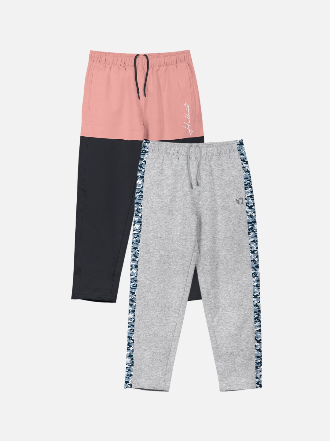 

HELLCAT Boys Pack Of 2 Colourblocked Cotton Track Pants, Pink