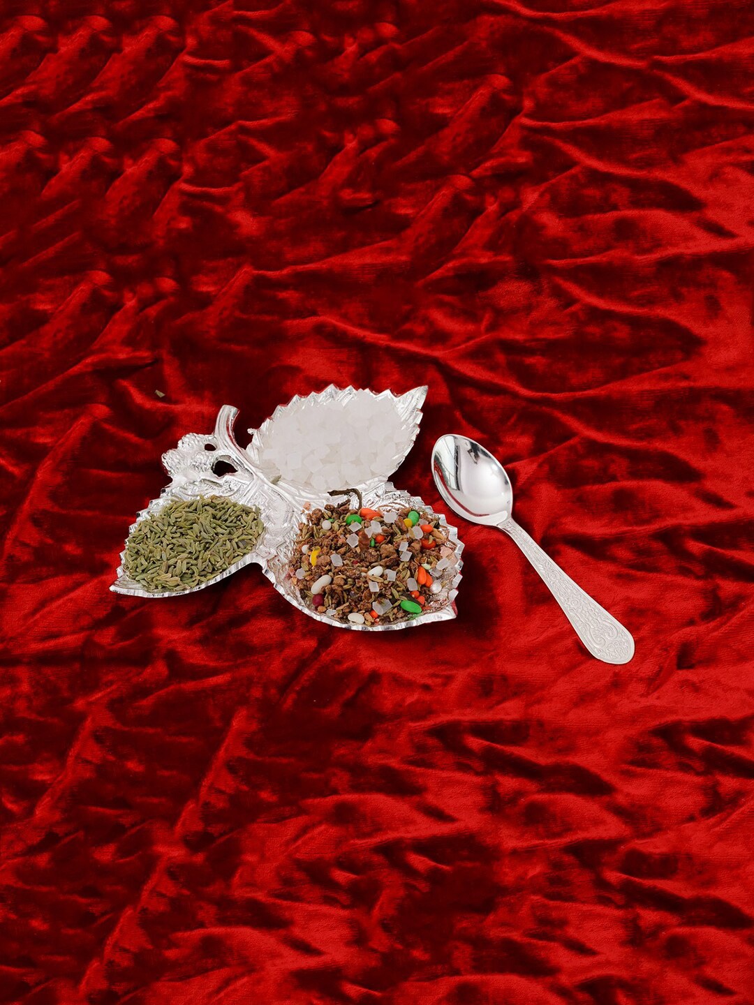 

eCraftIndia Unisex Set of 4 Designer Floral Rakhis With Decorative Platter, Red