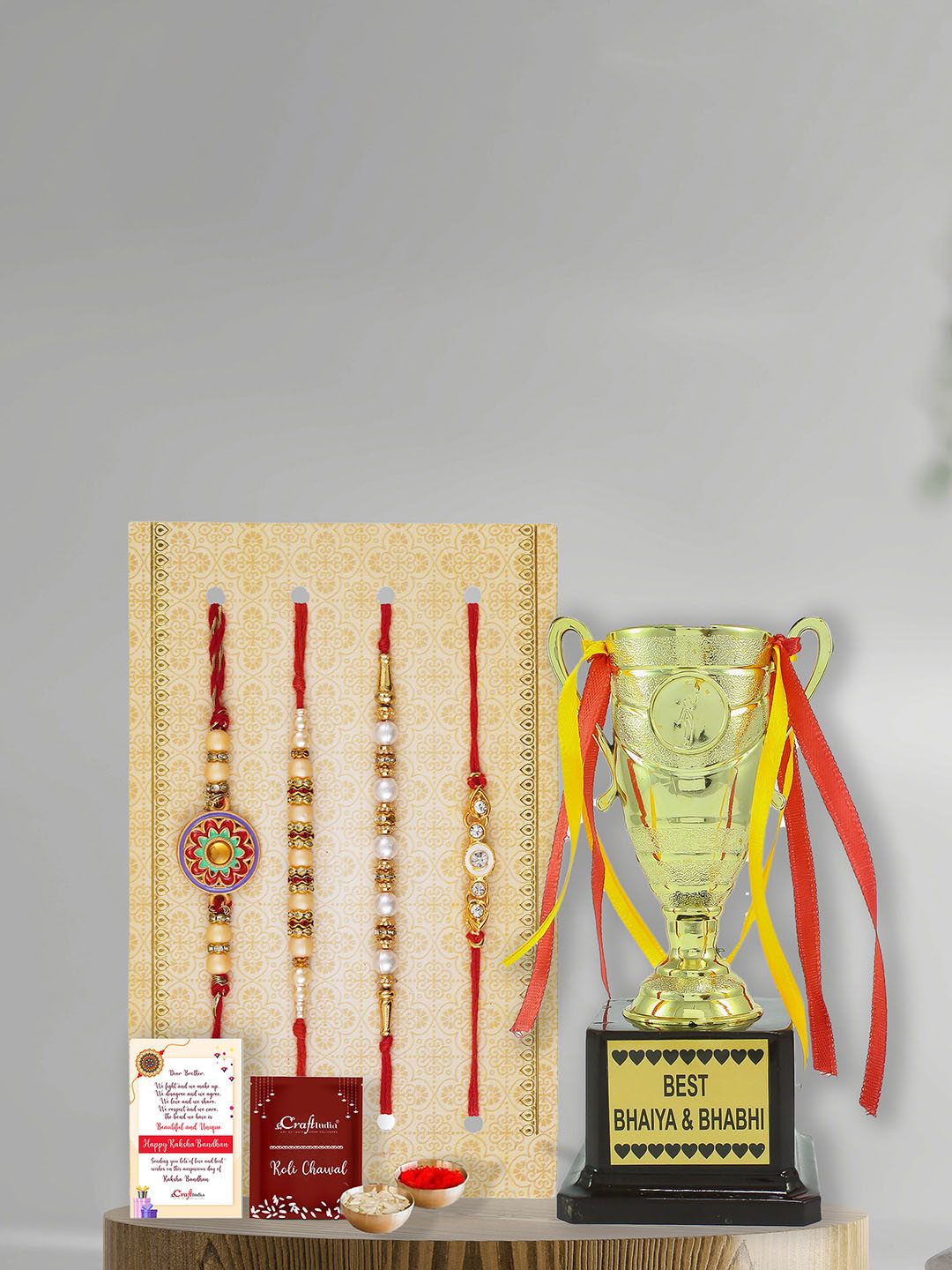

eCraftIndia Unisex Set Of 4 Designer Rakhi Gift Set, Red