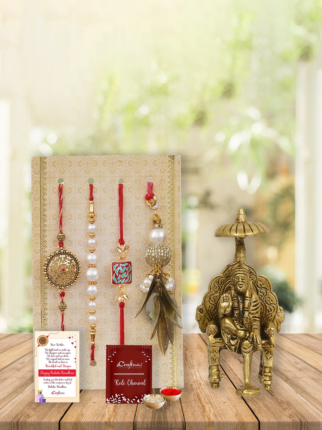 

eCraftIndia Unisex Set Of 4 Designer Rakhi Gift Set, Red