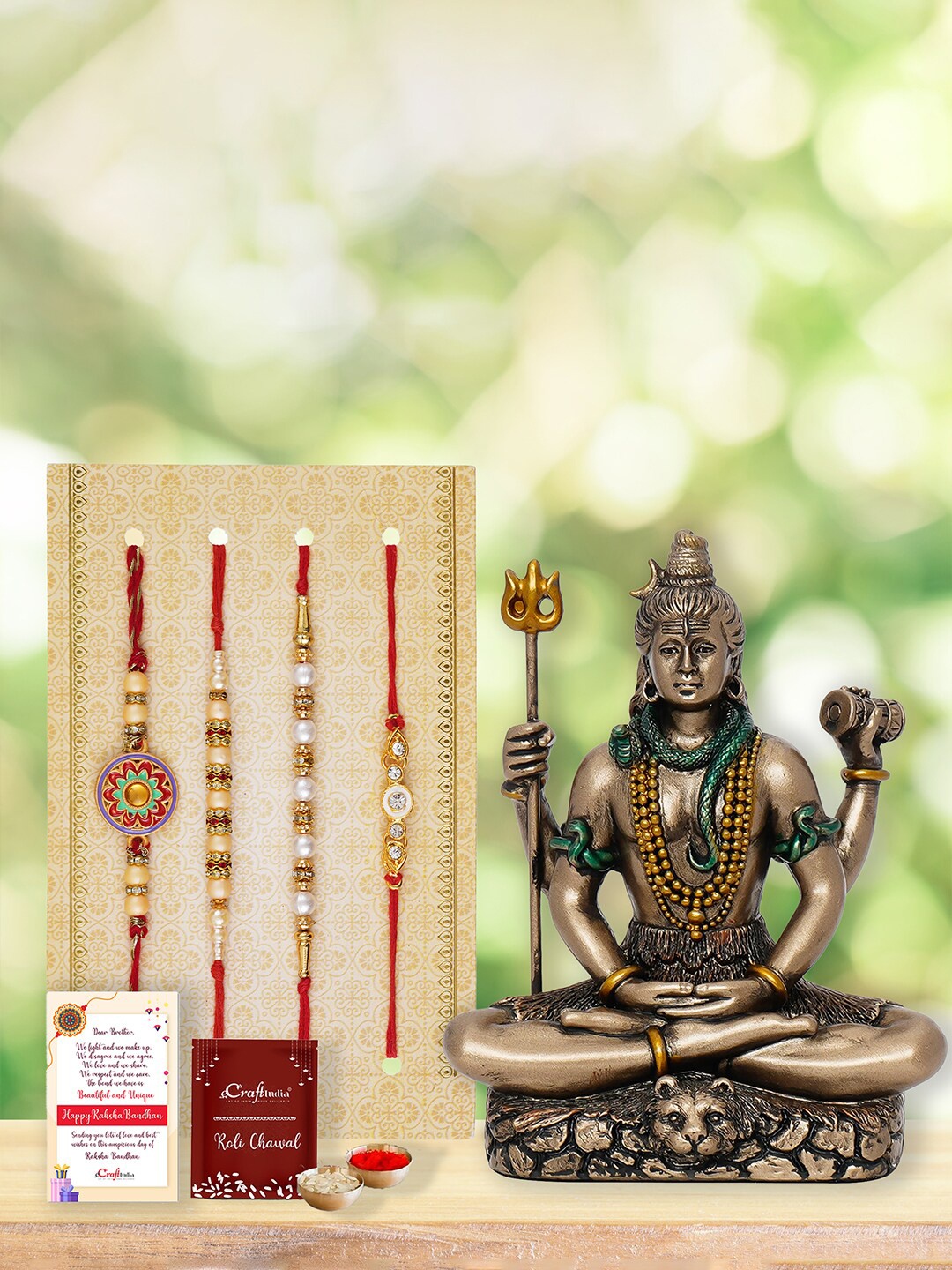 

eCraftIndia Set of 4 Rakhis With Lord Shiva Statue, Red