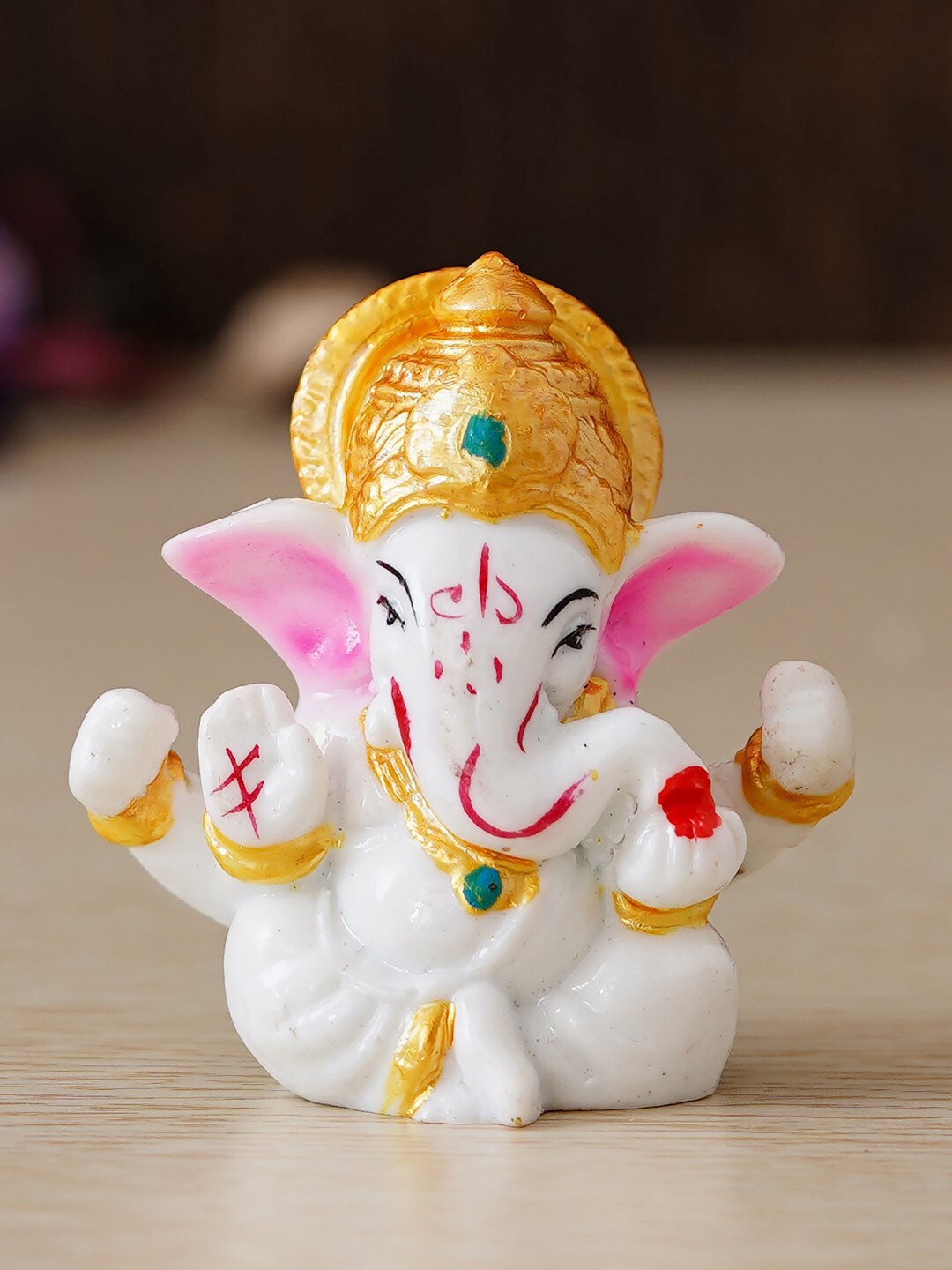 

eCraftIndia Unisex Set of 4 Rakhis With Ganesha Idol, Roli Chawal & Greeting Card, Red