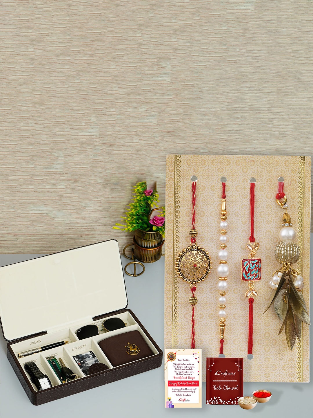 

eCraftIndia Set of 4 Designer Rakhis with Organizer Box, Multi