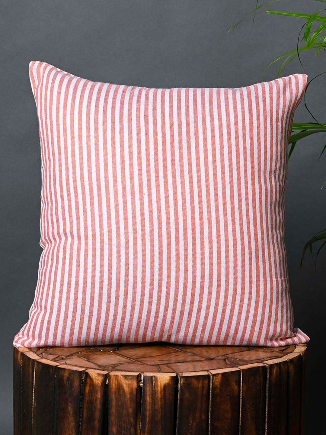

OUSSUM Red & White Striped Cotton Square Cushion Cover