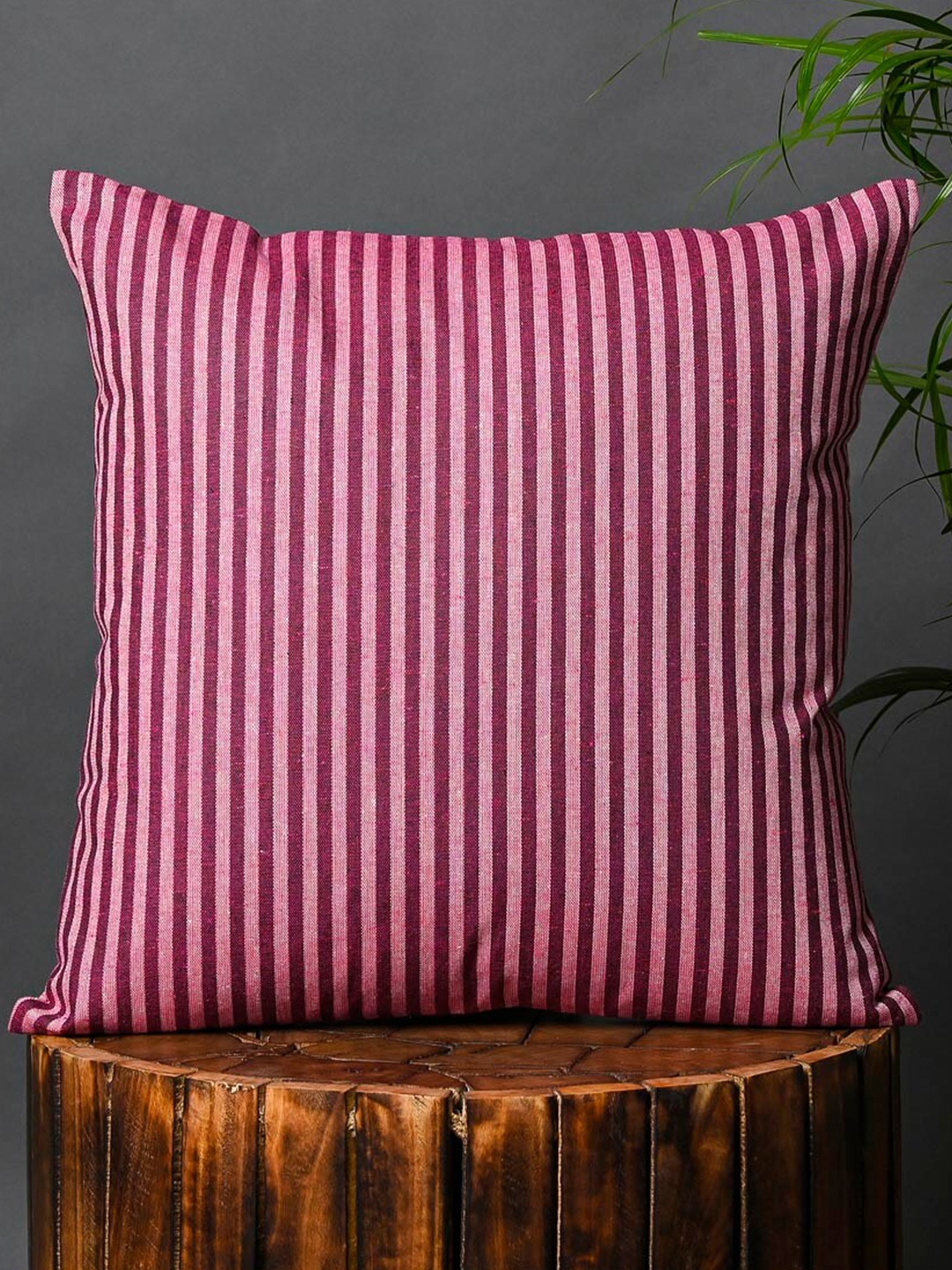 

OUSSUM Red Striped Cotton Square Cushion Cover