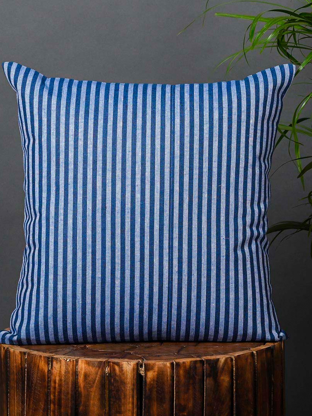 

OUSSUM Blue & White Cotton Striped Square Cushion Cover