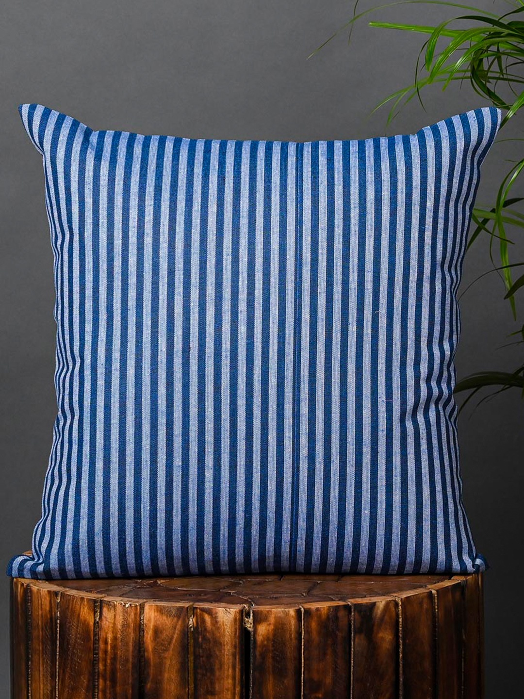 

OUSSUM Blue & White Striped Cotton Square Cushion Cover