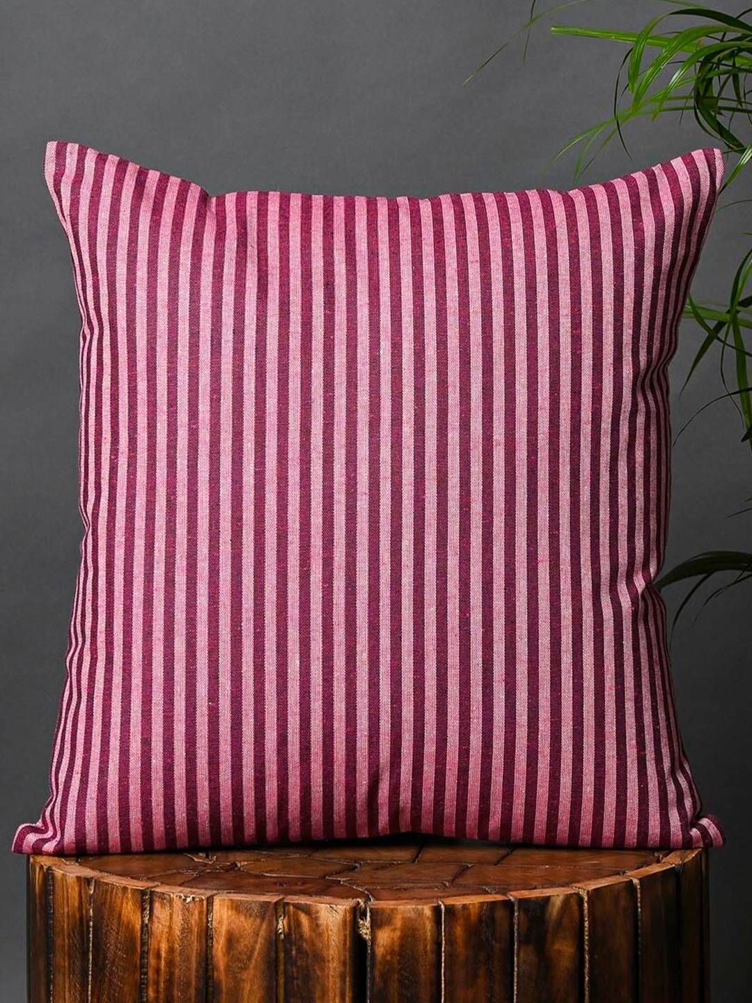 

OUSSUM Red & White Striped Cotton Square Cushion Cover