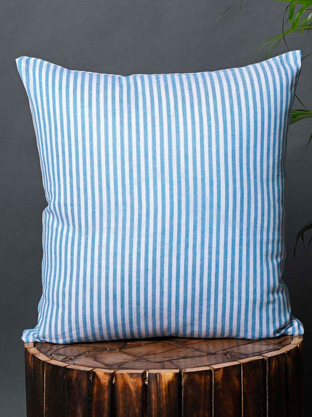 

OUSSUM Blue & White Striped Cotton Square Cushion Cover