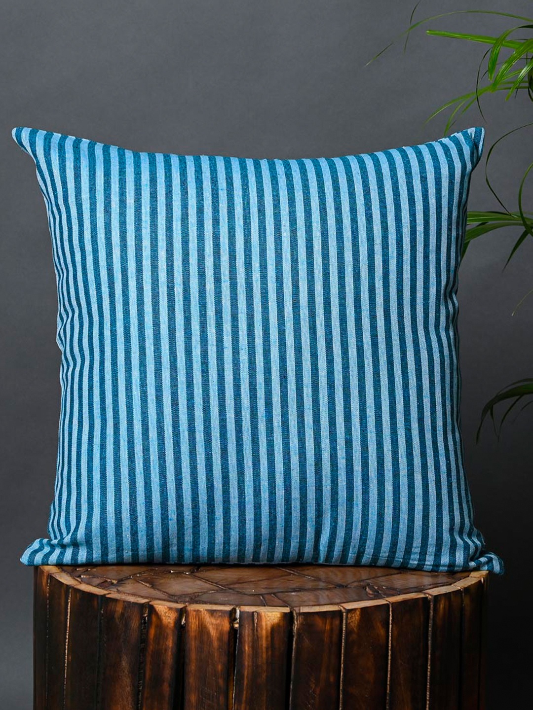 

OUSSUM Blue & White Striped Cotton Square Cushion Cover