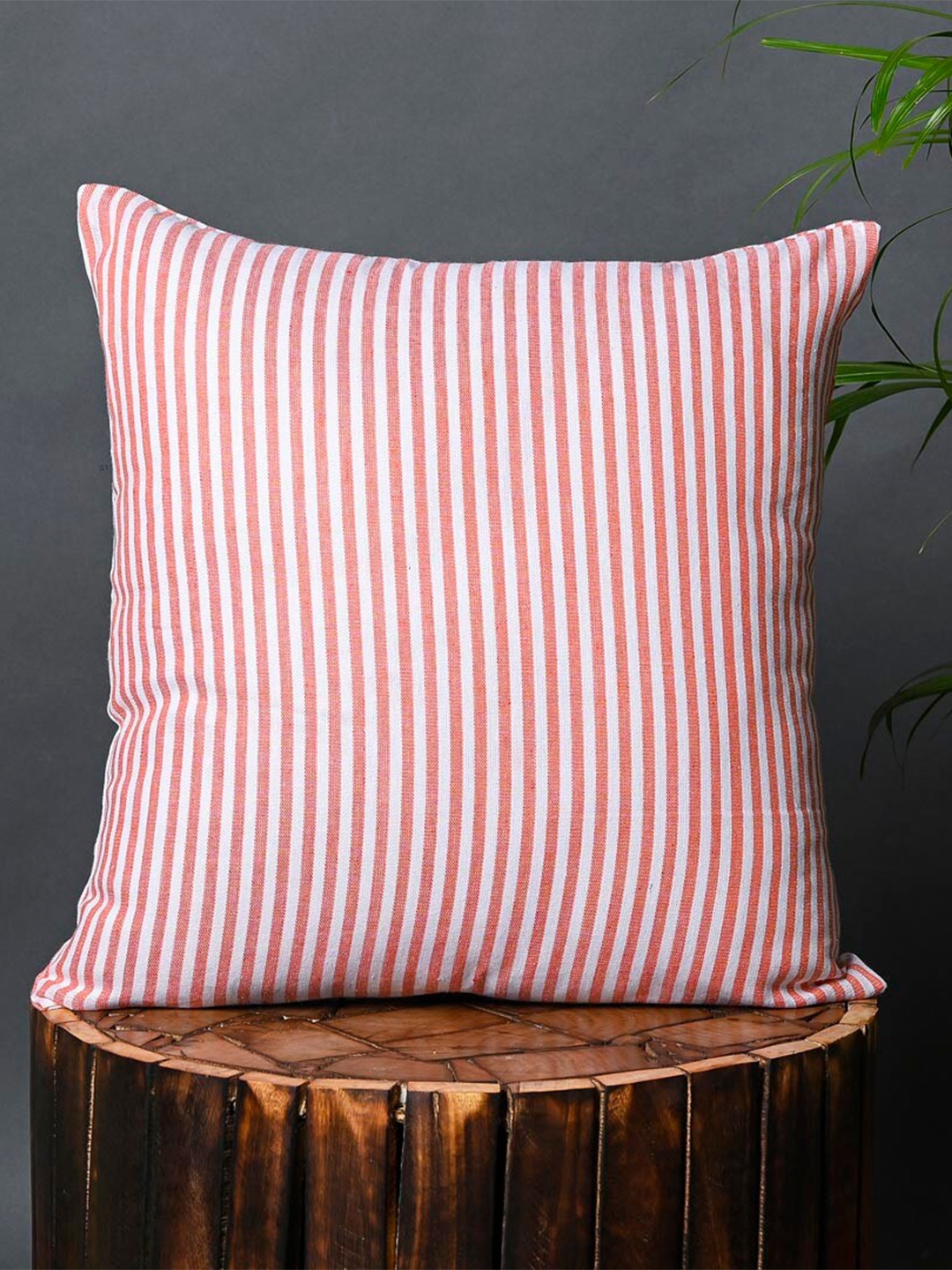 

OUSSUM Red & White Striped Cotton Square Cushion Cover