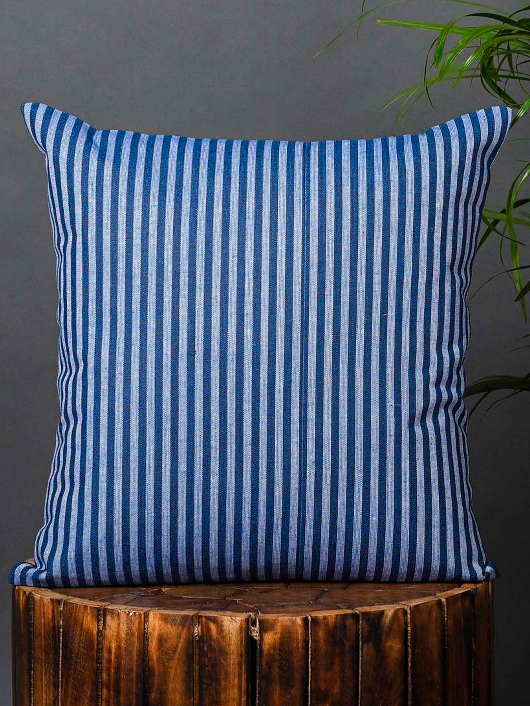 

OUSSUM Blue & White Cotton Striped Square Cushion Cover