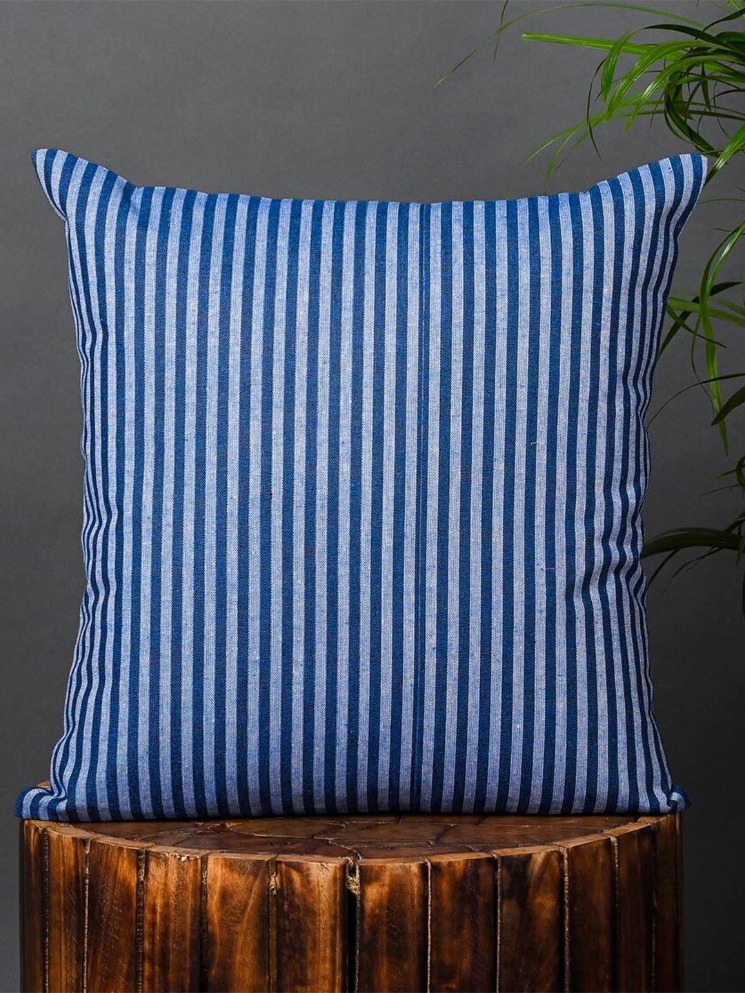 

OUSSUM Blue & White Striped Cotton Square Cushion Cover