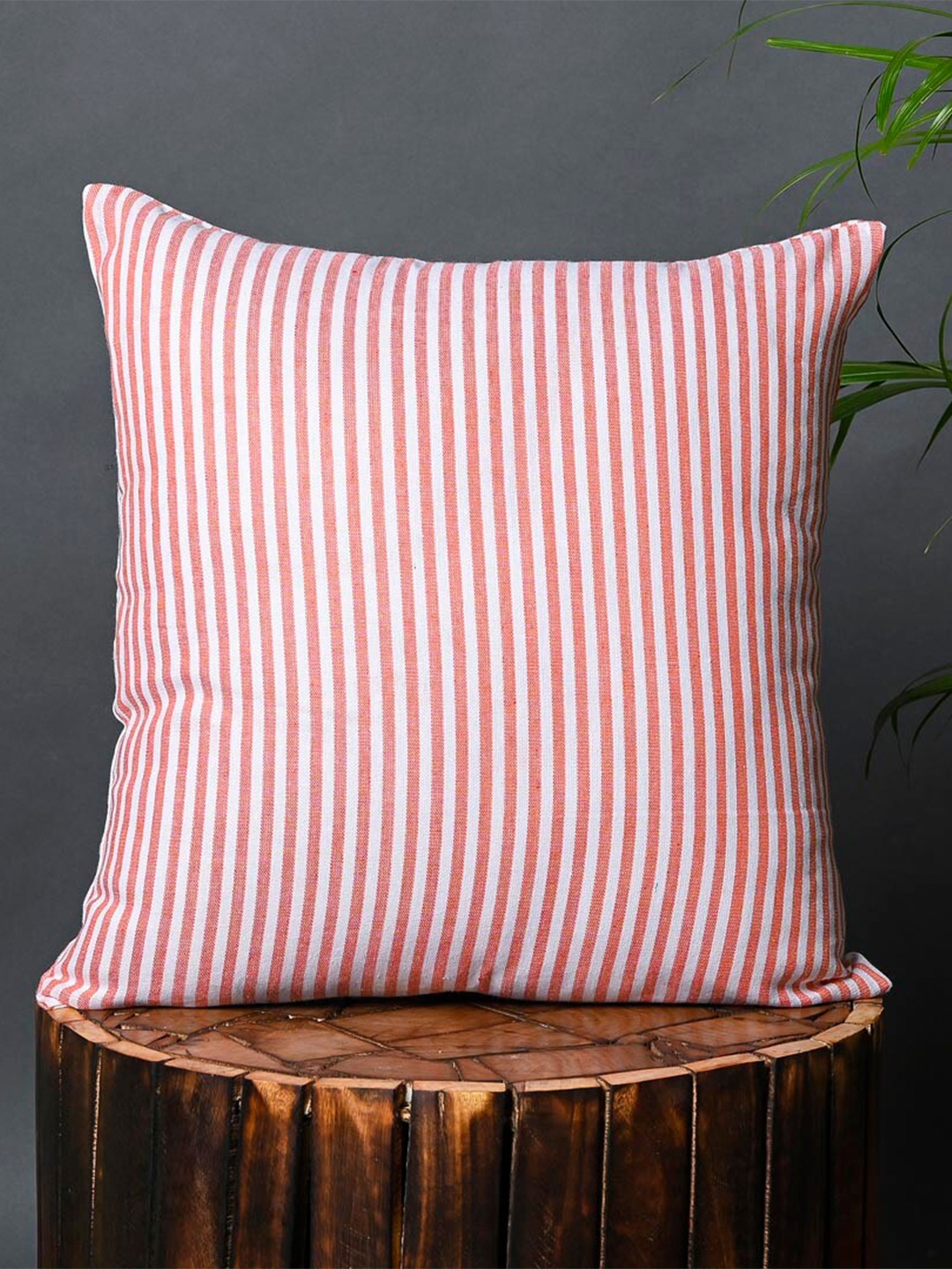

OUSSUM Red & White Striped Cotton Square Cushion Cover