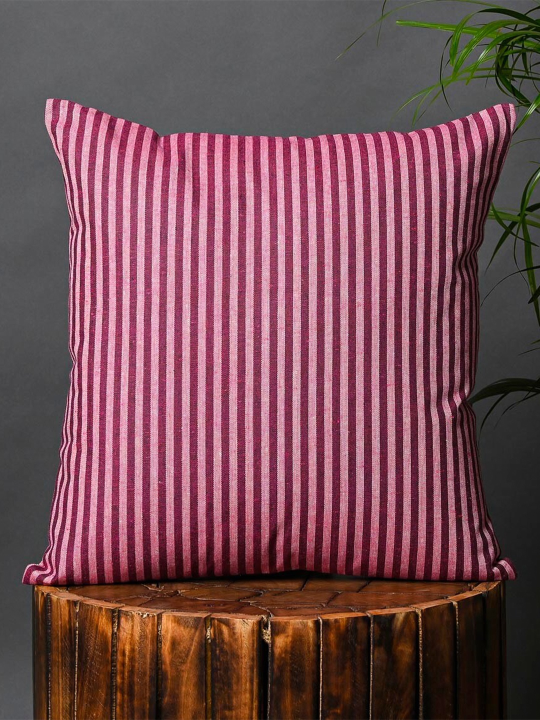 

OUSSUM Red & White Striped Cotton Square Cushion Cover