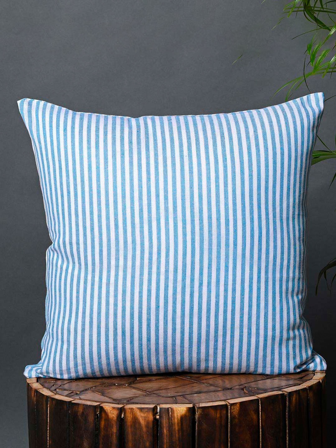 

OUSSUM Blue & White Striped Cotton Square Cushion Cover