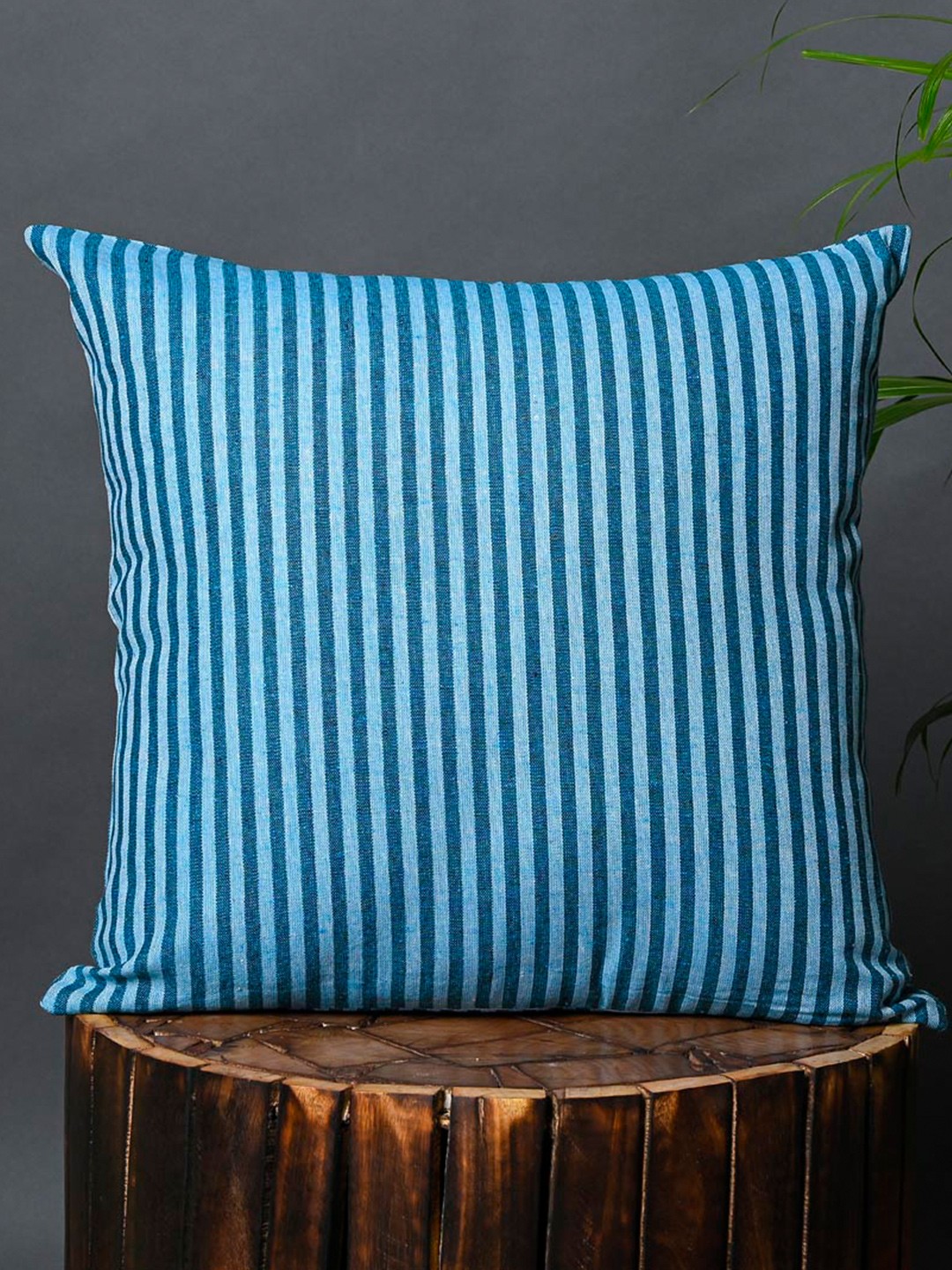 

OUSSUM Blue & White Striped Cotton Square Cushion Cover