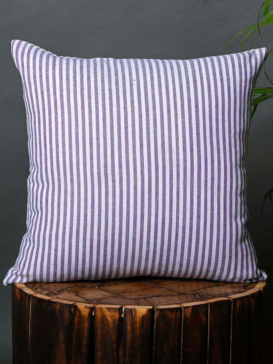 

OUSSUM Pink & White Cotton Striped Square Cushion Cover