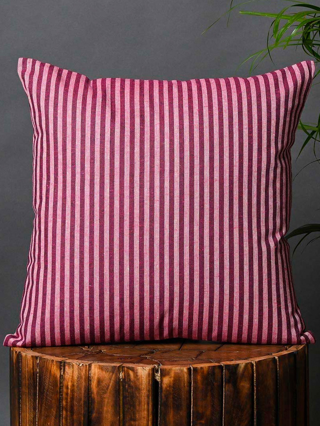 

OUSSUM Red & White Striped Cotton Square Cushion Cover