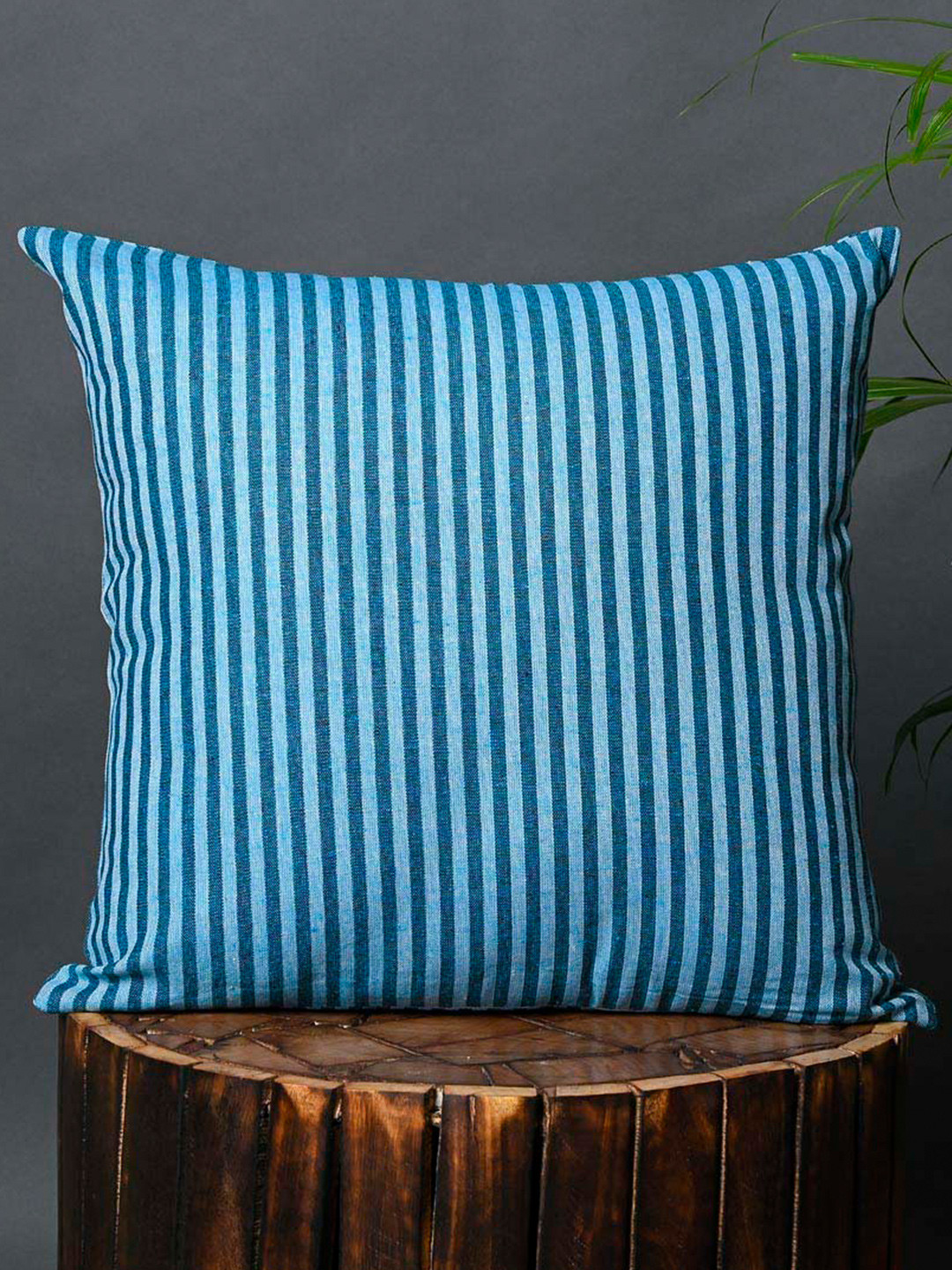 

OUSSUM Blue Striped Cotton Square Cushion Cover