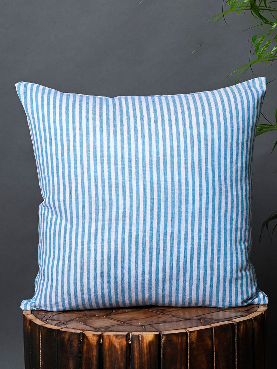 

OUSSUM Blue & White Striped Cotton Square Cushion Cover